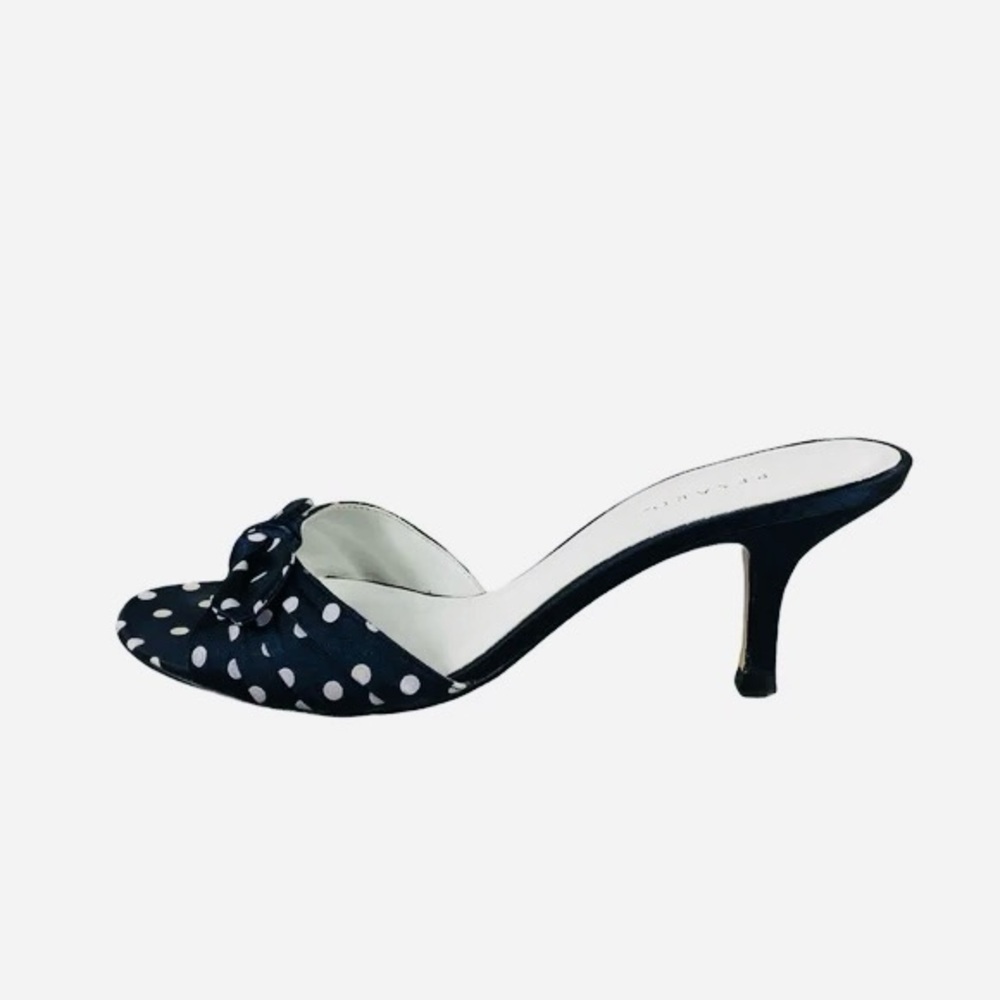 Pesáro Jaynie Navy Polka Dot Kitten Heel Open Toe Sandals with Bow 7.5 - Picture 3 of 10